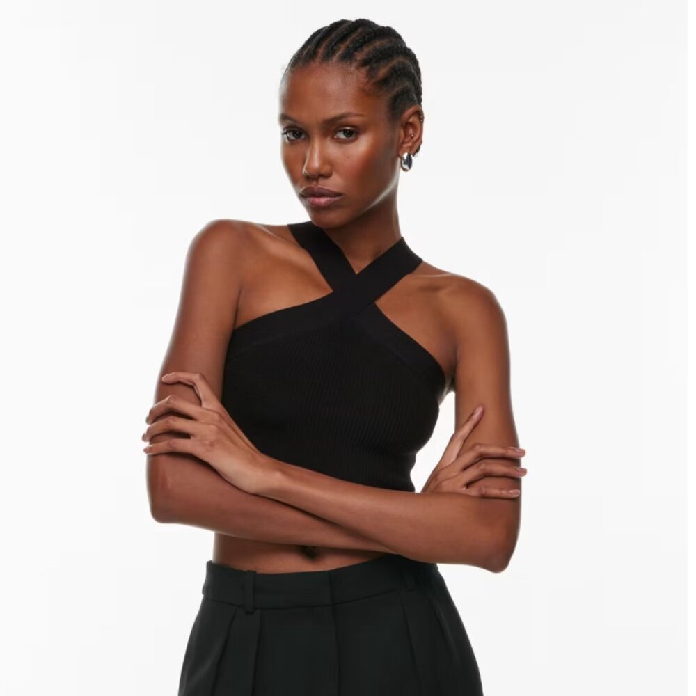 NWT XS Black Aritzia Babaton Sculpt Knit Criss Cross Cropped Tank
